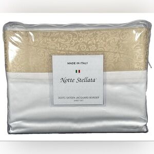 Notte Stellata King Sheet Set 300TC Cotton Sateen Jacquard Italy Luxury Gold Wht